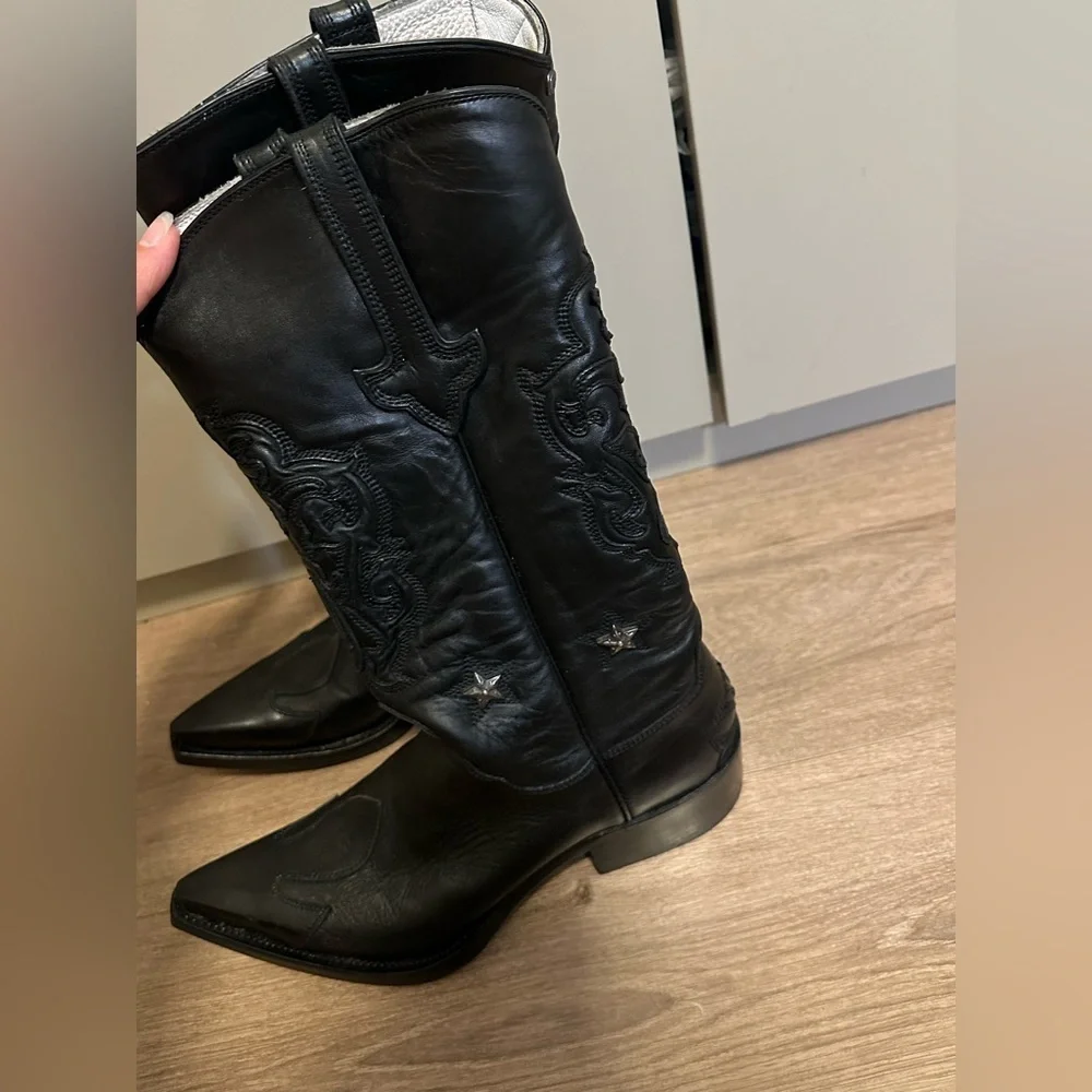 RARE Chrome Hearts Star-Appliqué Black Leather Cowboy Boots Men’s 8/Women’s 9.5